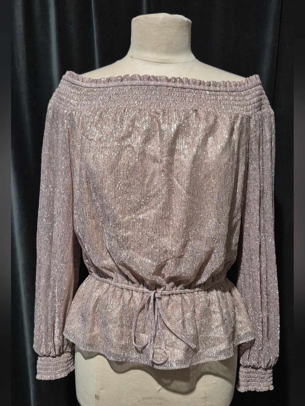 Women's Shimmer Off-Shoulder Peplum Top - Blush (Box C) - Picture 1 of 9